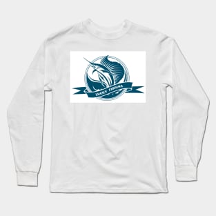 Nautical retro label with jumping sail fish Long Sleeve T-Shirt